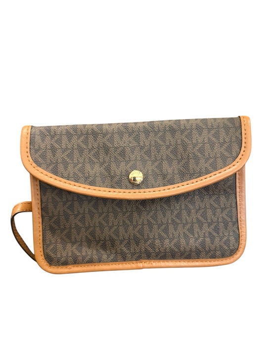 Michael Kors Handbags - Michael Kors Brown Signature MK Monogram Wristlet with Tan Trim